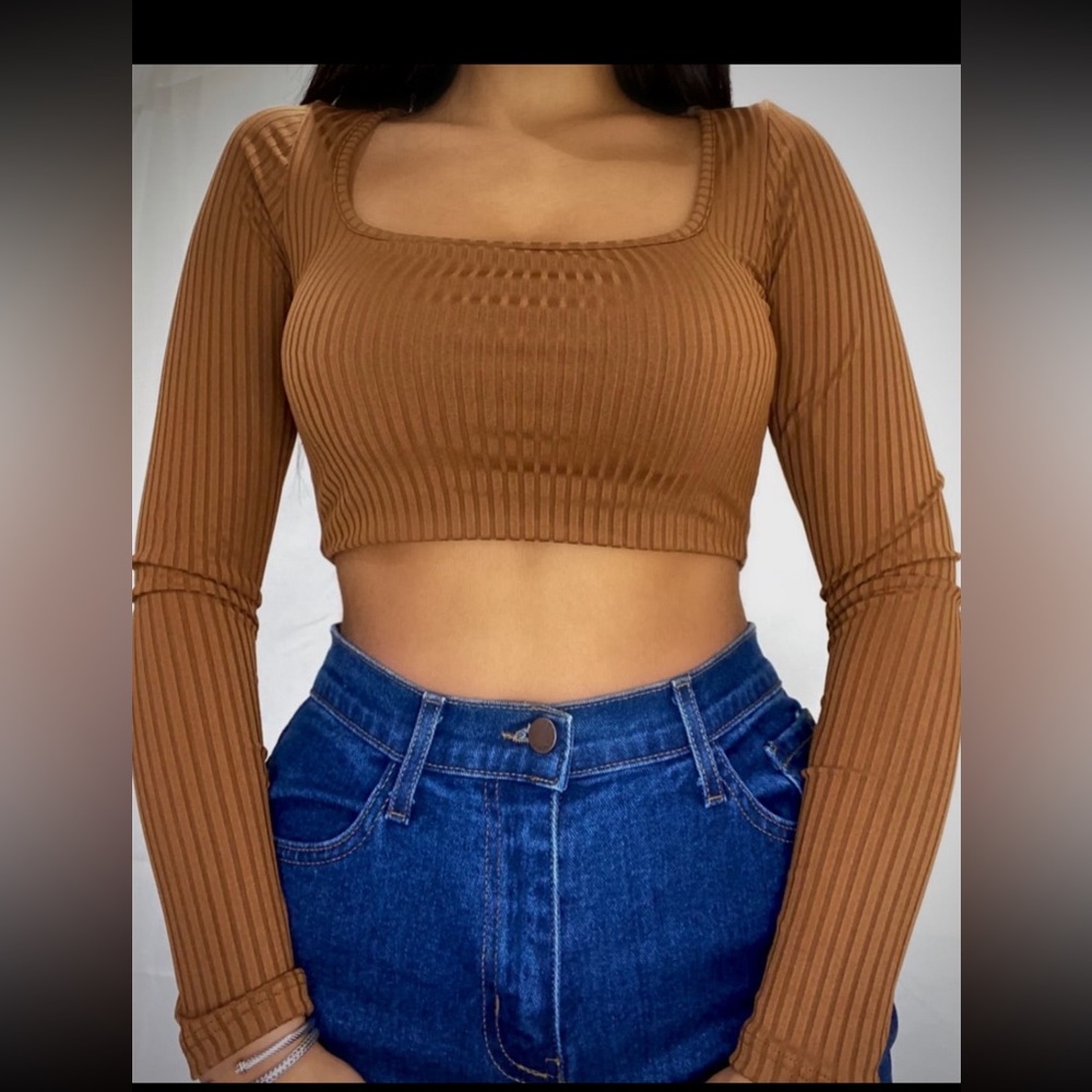brown ribbed crop top